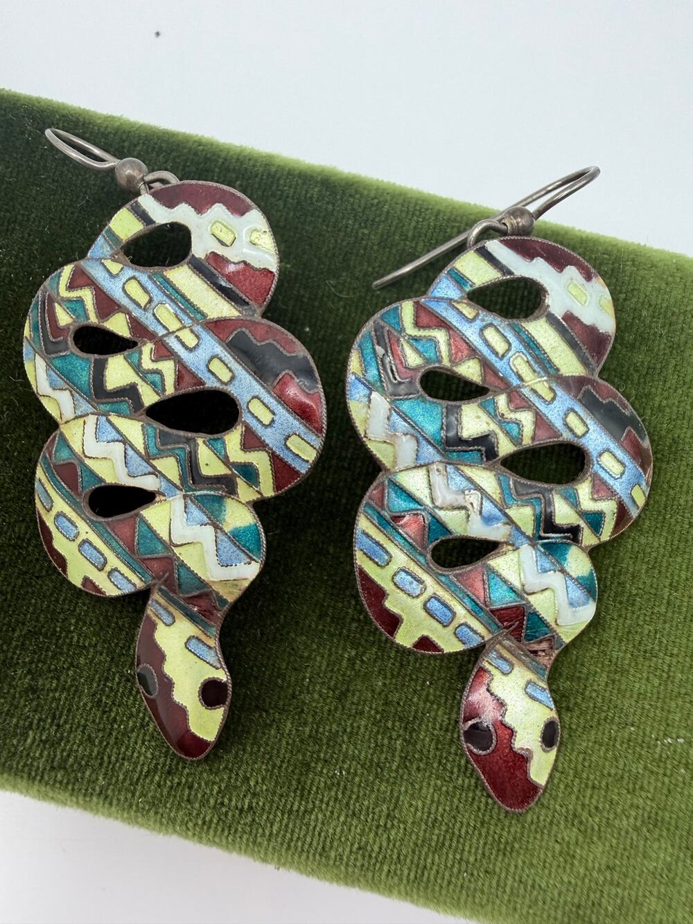 vintage enameled snake dangle earrings